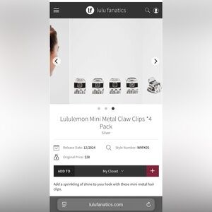 NWT Lululemon Mini Metal Claw Clips *4 Pack
Silver